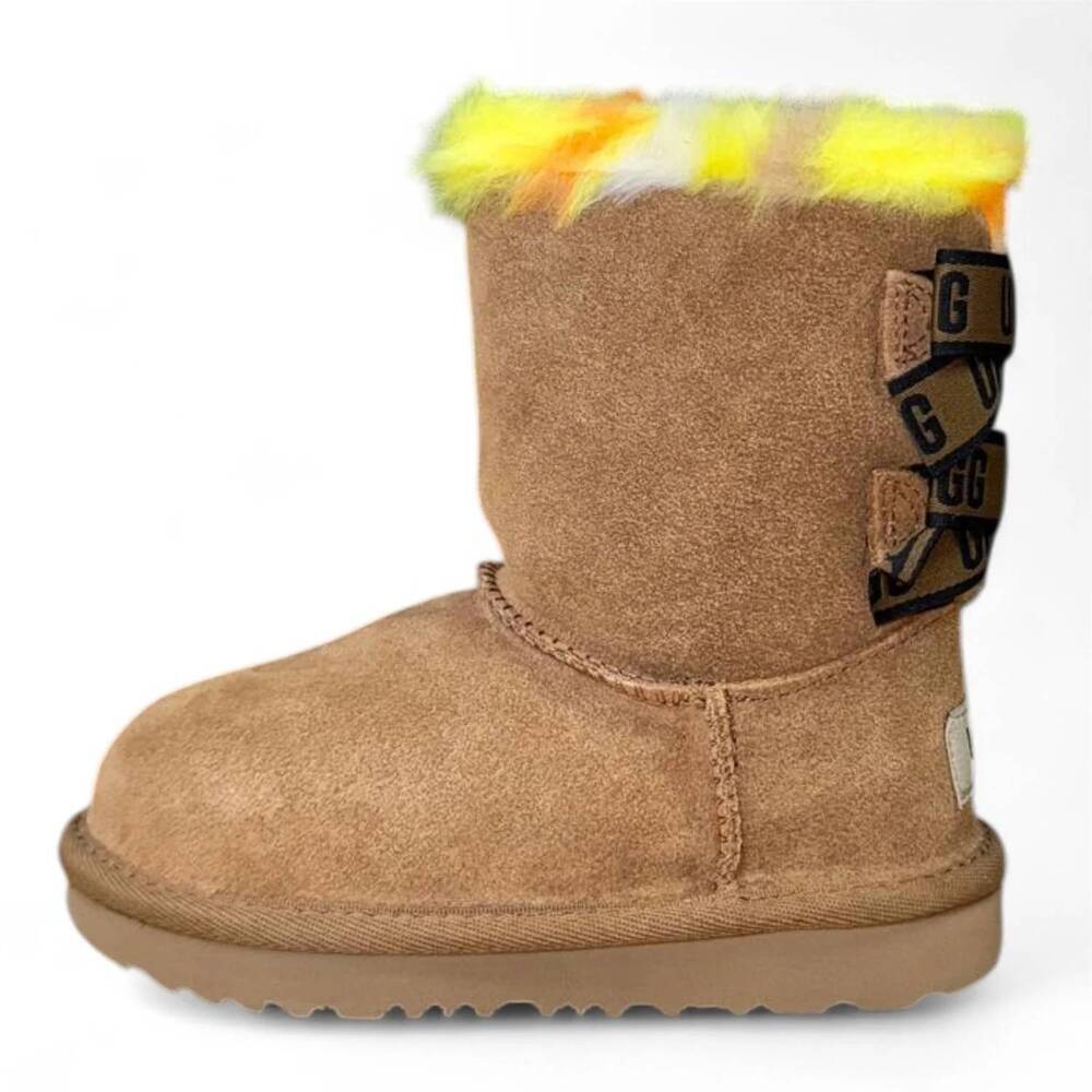 NEW UGG toddler bailey bow plaid punk boot in chestnut